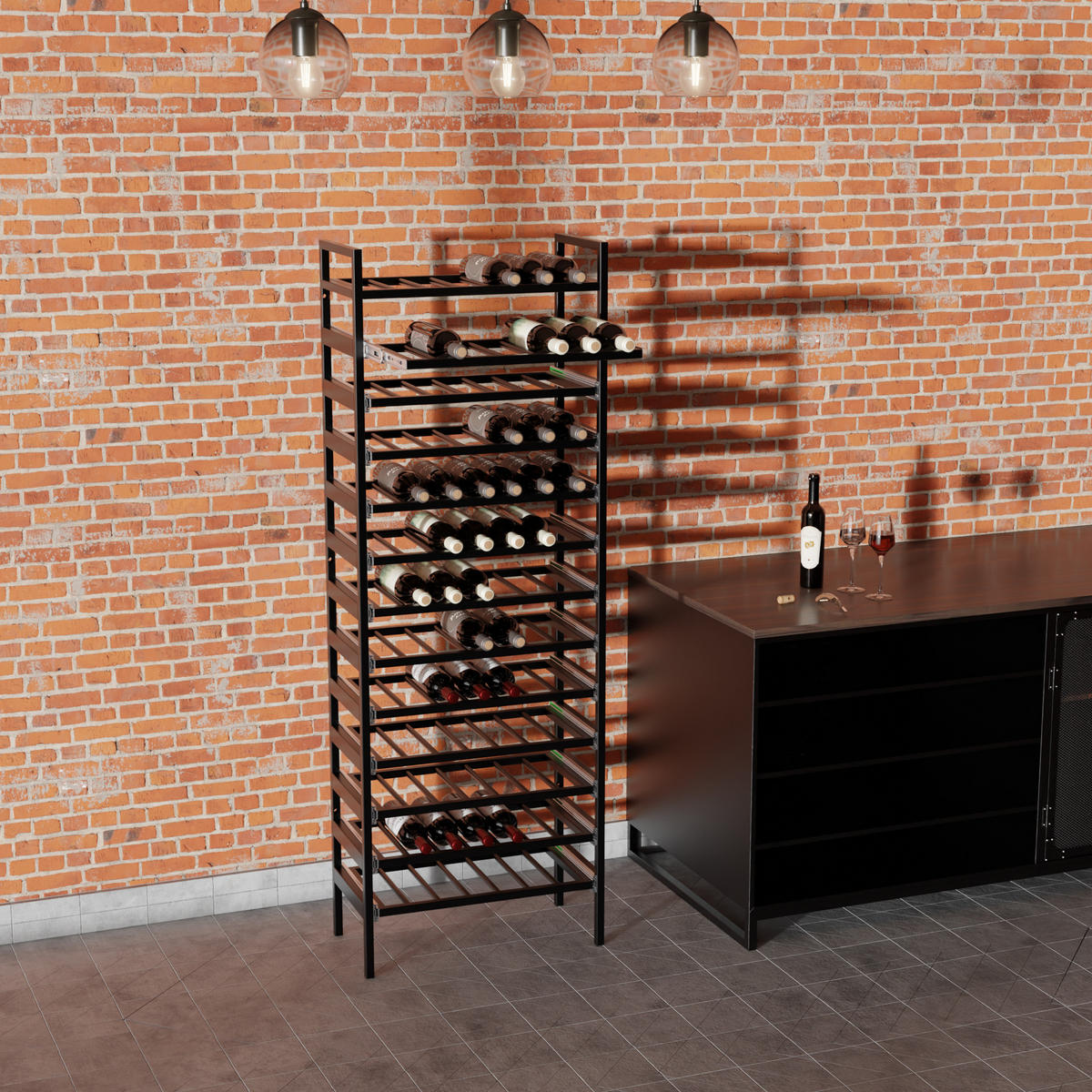 WEINREGAL Amarone Metall,Schwarz, Für 91 Weinflaschen 170/60/30cm - Schwarz, Metall (30/170/60cm) - Metalo Pro