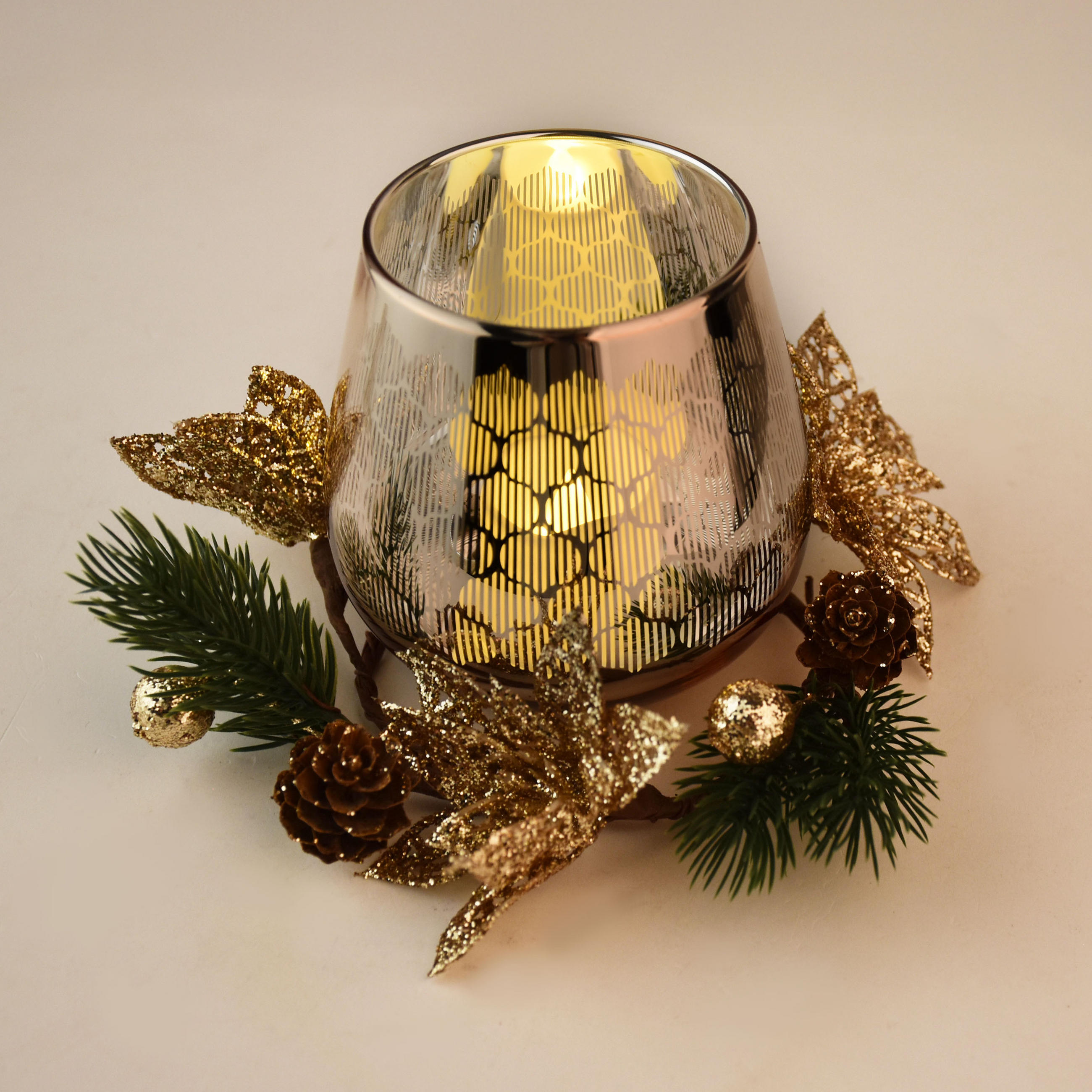 KERZENHALTER Santa Lila Gold 9x9x9,5 cm Glas - Goldfarben, Glas (9/9.5/9cm) - Mondex