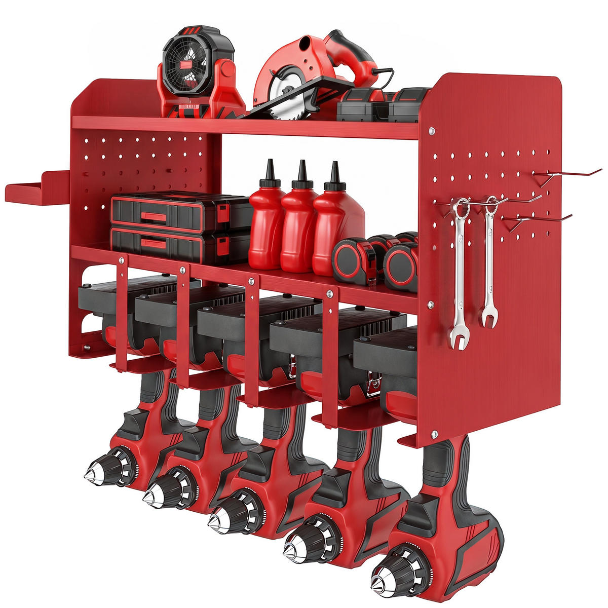 GARTENGERÄTE-ORGANIZER, 2-stöckiges Wandregal für Garage mit Ablagefläche und Haken, Aufbewahrungslösung - Multicolor, Kunststoff (23/32.7/61.8cm) - FORIOUS