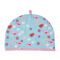 TEA COSY – Stoff-Teewärmer Vögel & Blumen - Blau, Textil (36/24/36cm) - Homescapes
