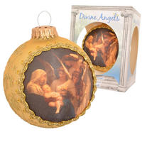 CHRISTBAUMKUGEL Seidenbild Maria mit Kind und Engeln Goldfarbig 8cm (Glas / 1 Stk.) - Goldfarben, Glas (8/8/8cm) - Krebs Glas Lauscha