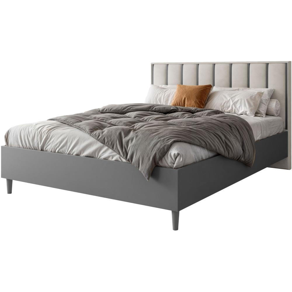 POLSTERBETT Stella 166/211/108 mit 2 Nachttischen beige - Beige/Graphitfarben, Holzwerkstoff/Textil (160/200cm) - Beautysofa