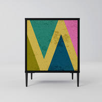 SIDEBOARD COLORFUL TRIANGLES, Schwarz, 57,5x42x72,5 cm, Schwarze Metallfüße - Multicolor/Schwarz, Holzwerkstoff/Metall (57.5/72.5/42cm) - SpaceRebels