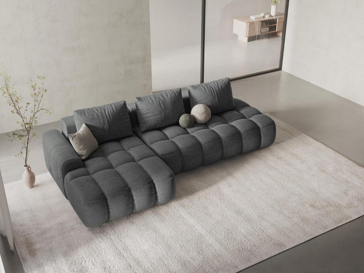AUSKLAPPBARES-ECKSOFA links mit Container Linz aus strukturiertem Stoff grau 3 Sitzplätze - Grau, Textil (142/275cm) - Cosmopolitan Design