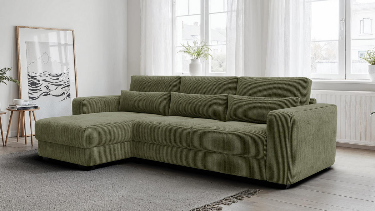 ECKSOFA OLI 4-Sitzer links, olivgrün - Olivgrün, Holz/Textil (295/172cm) - Courtois Laville