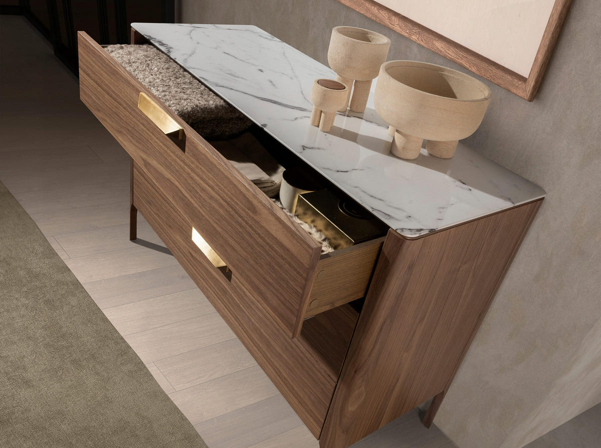KOMMODE Walnuss Stahl Weiß 120/45/80 cm - Edelstahlfarben/Walnussfarben, Holz/Stein (120/80/45cm) - ANGEL CERDA