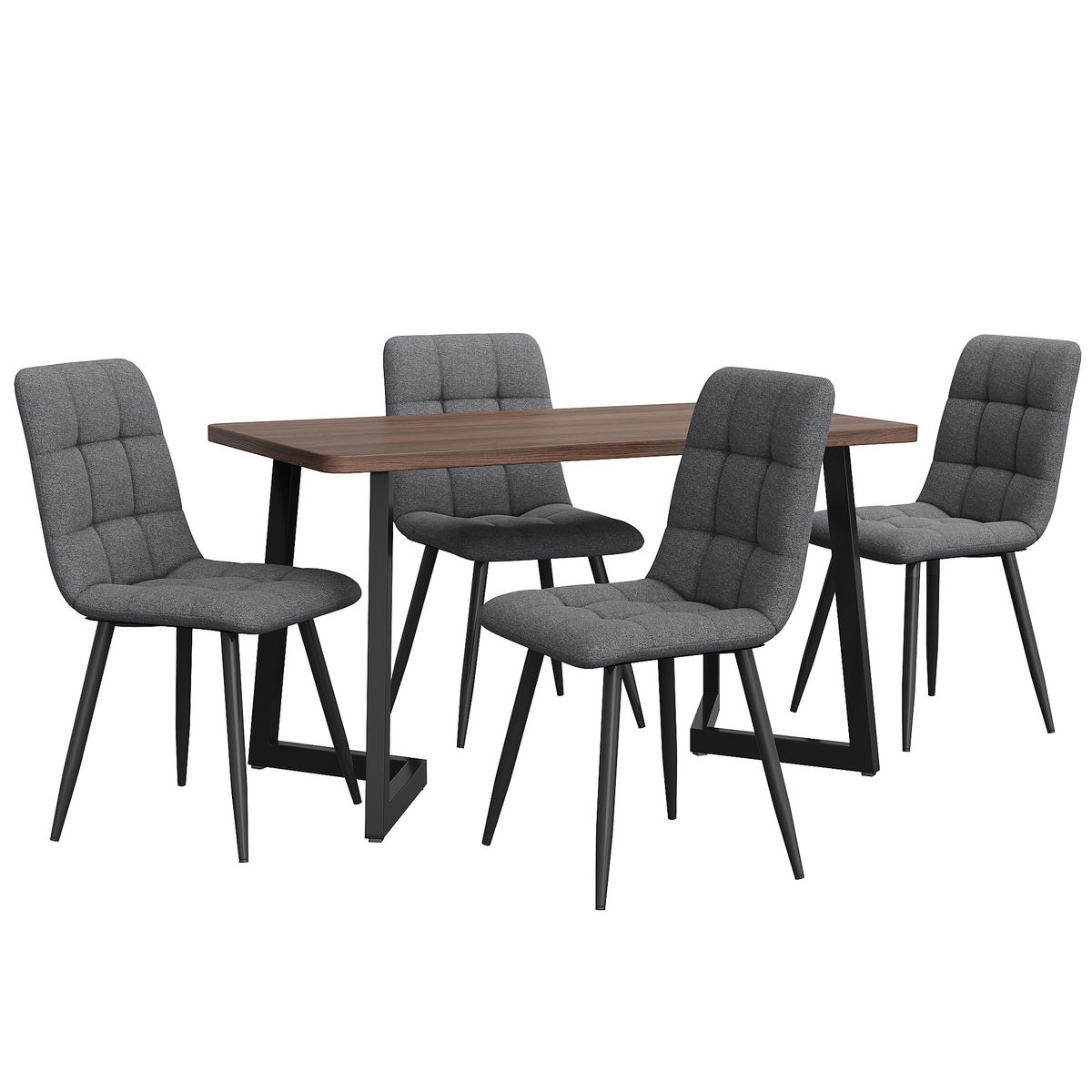 ESSGRUPPE Esstisch 4 Stühle MDF Walnuss Grau 5-tlg - Walnussfarben, Holzwerkstoff (117/75/68cm) - FLIEKS