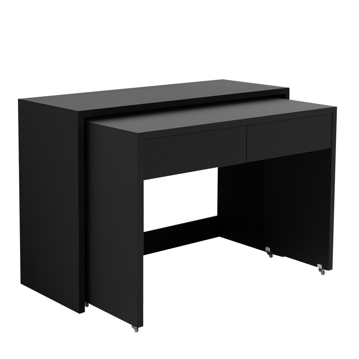 SCHREIBTISCH 2-in-1 ausziehbar 110x40x78 cm Schwarz mit Rollen - Schwarz, Holz (110/40/78cm) - Meubliv
