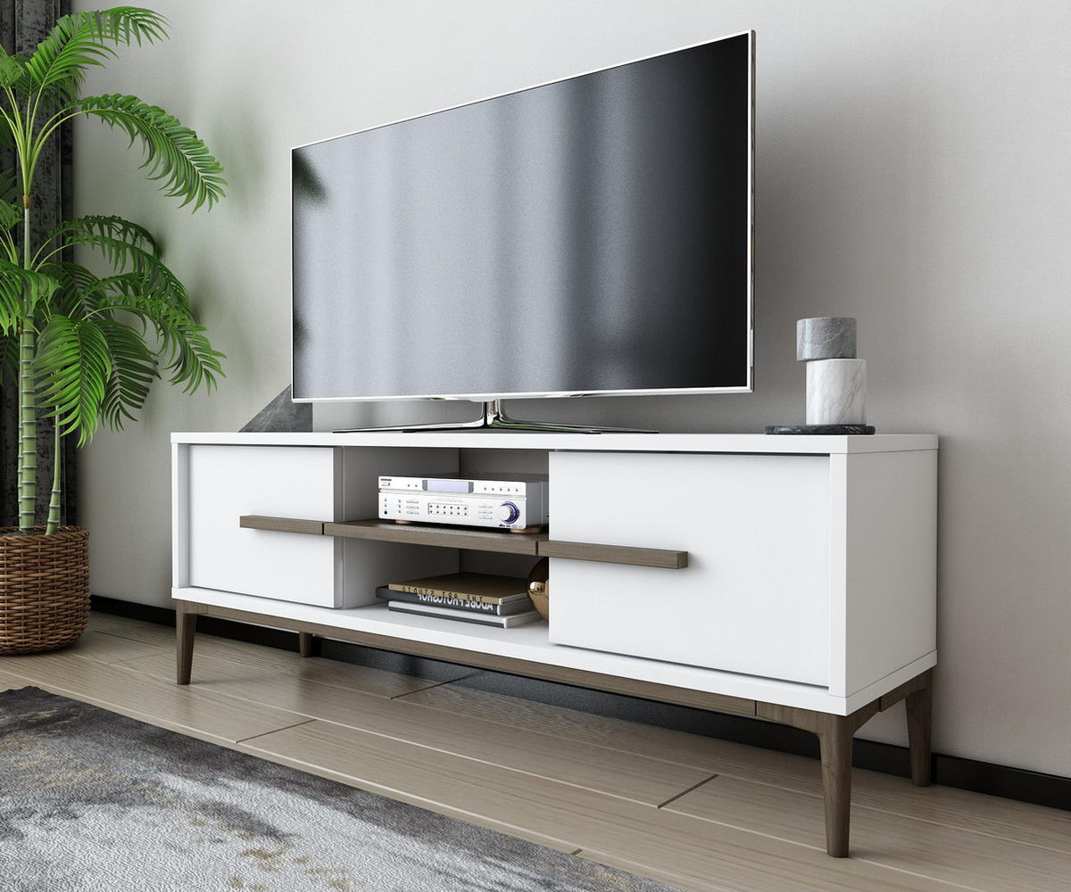 TV-ELEMENT Eslem Weißer Walnuss - Weiß, Holzwerkstoff (120/45/30cm) - Decorotika