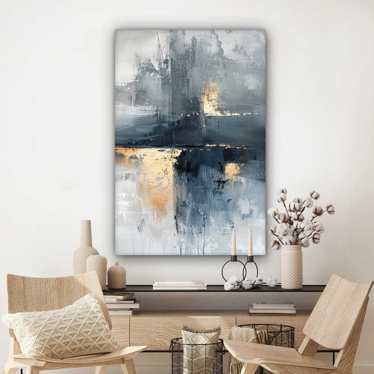 LEINWANDBILD Kunst - Grau - Gold - Abstrakt Deko XXL 80x120 cm - Dunkelgrau, Textil (80/120cm) - MuchoWow