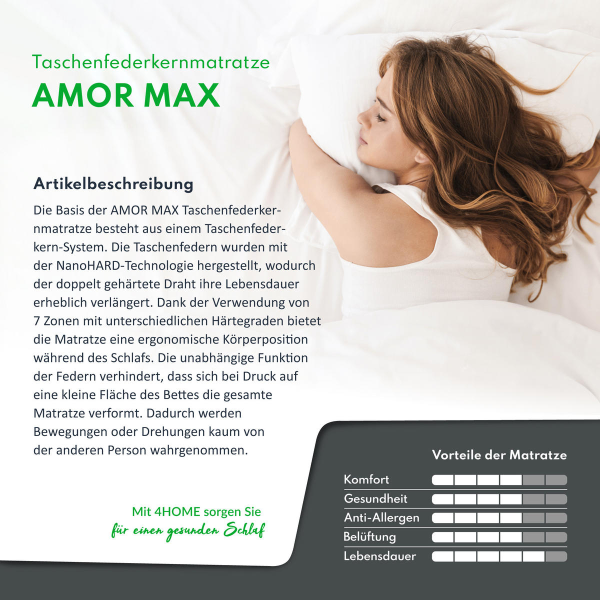TASCHENFEDERKERNMATRATZE Amor Max - Weiß, Textil (180/200cm) - FDM