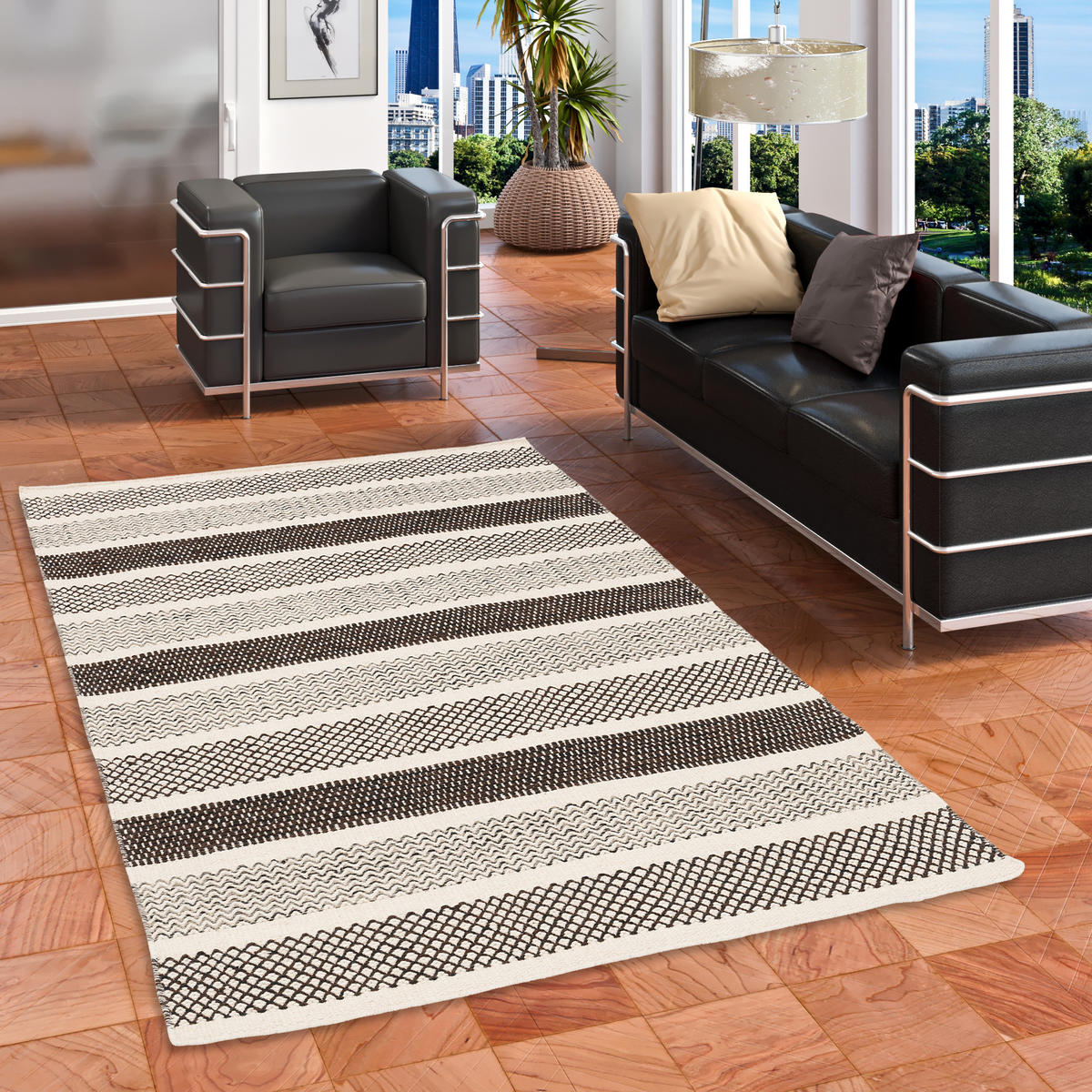 NATUR TEPPICH WOLLE RANA STREIFEN - Creme/Braun, Textil (160/230cm) - Pergamon