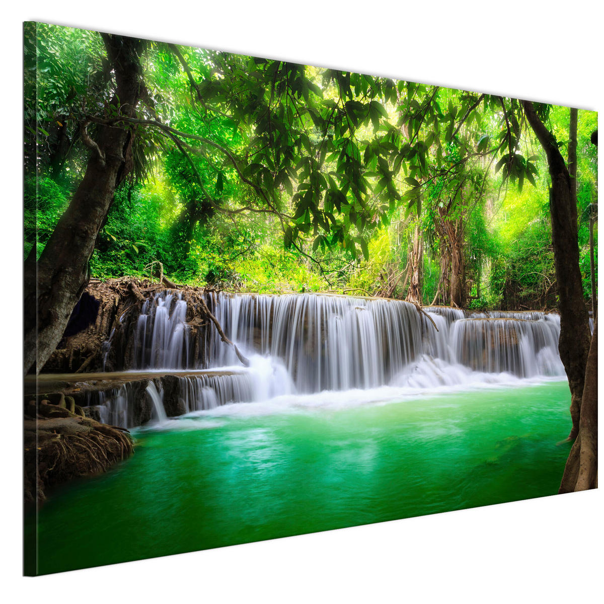 LEINWANDBILD Bergwasserfall 90x60 cm - Multicolor, Holz (90/60cm) - LUMASOUL