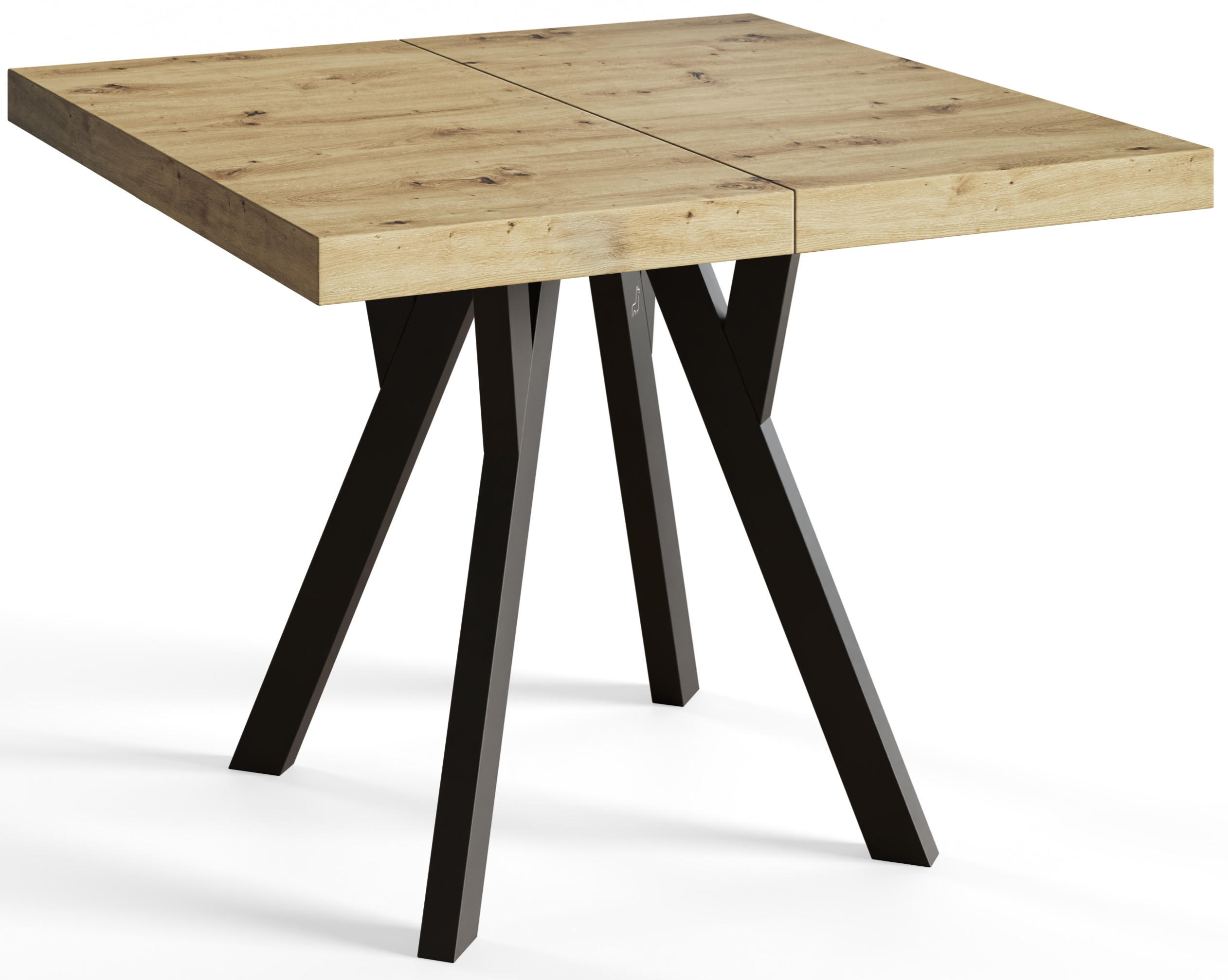ESSZIMMERTISCH RICO, ausziehbarer Tisch90-190X90X77 cm, Farbe: ARTISAN, mit Holzbeinen in Farbe Schwarz - Hellbraun/Schwarz, Holzwerkstoff (90/90/77cm) - Alpi-Möbel