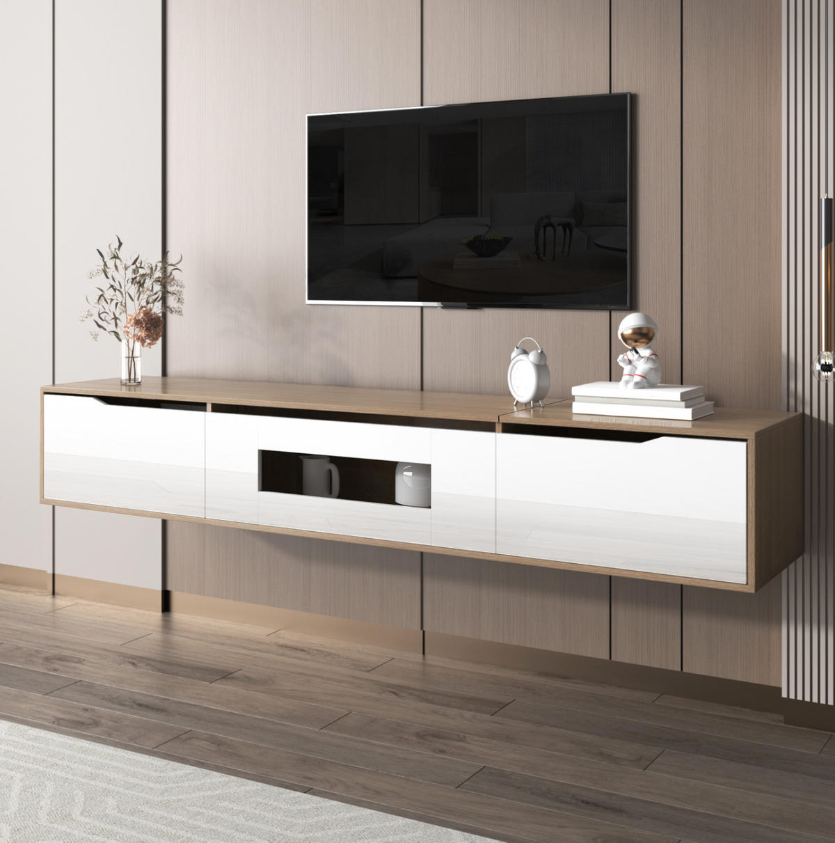 TV-SCHRANK mit LED-Beleuchtung 180 x 35 x 30 cm Weiß Holzoptik - Birnbaumfarben, Holzwerkstoff (35/30/180cm) - Beauniv