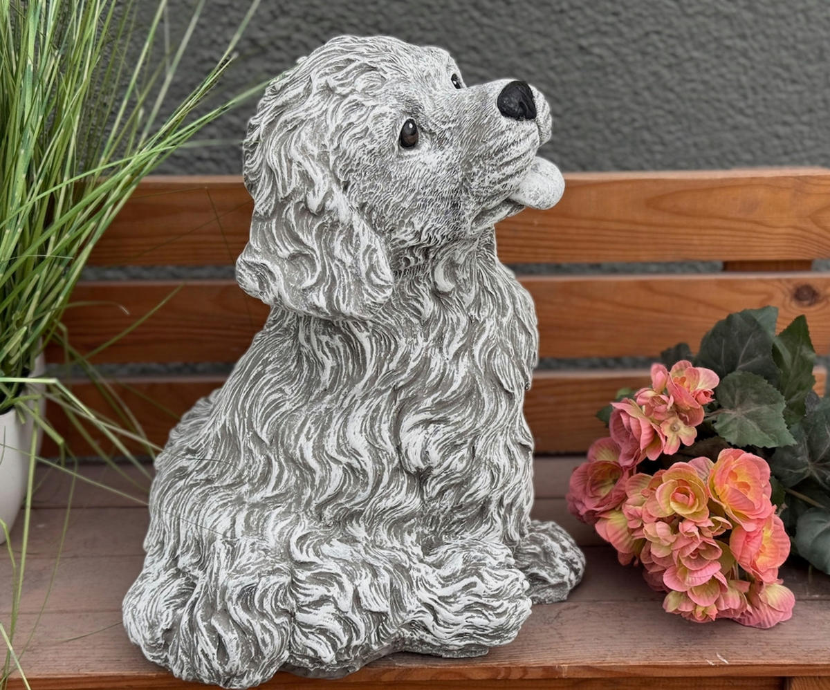 STEINFIGUR Labradoodle Charly groß frostfest – niedlicher Doodle-Welpe Gartendeko Steinguss - Grau, Stein (30/37/30cm) - stoneandstyle