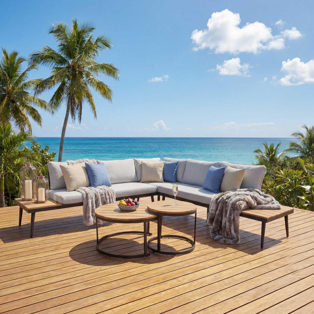 GARTEN-GARNITUR H54C Braun, Hellgrau - Hellgrau/Braun, Holz - MCW