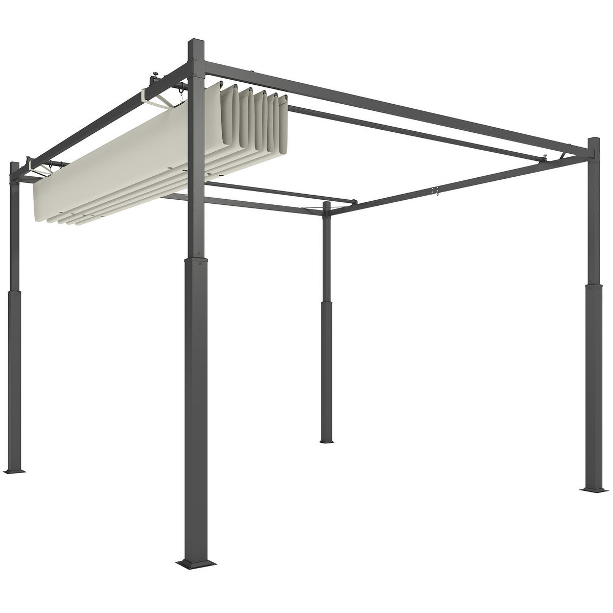GARTEN-PERGOLA, 3 x 3 m, Ausziehbares Dach und Magnetpad, Outdoor-Baldachin, Garten-Pavillon, UPF30+, Metall, Cremeweiß - Creme, Metall (298/230/298cm)