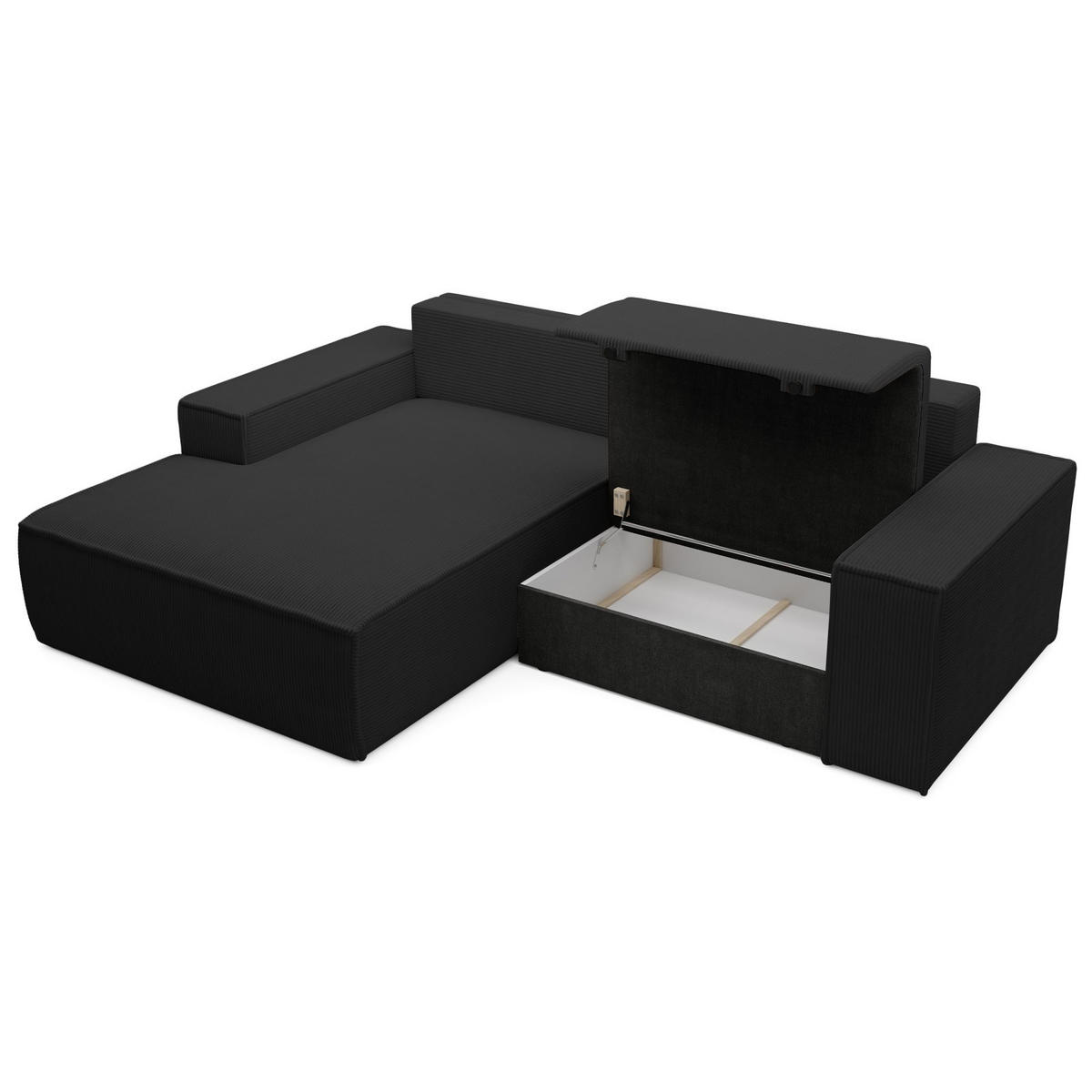 ECKSOFA Farese Mini mit Cordbezug Schwarz, links - Schwarz, Textil (240/167cm) - Selsey