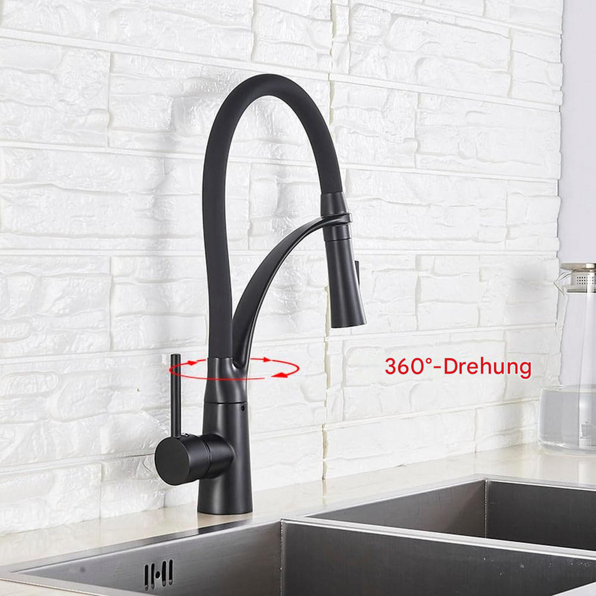 KÜCHENARMATUR, 425 x 175 mm, schwarz - Schwarz, Metall (50/10/25cm) - Vallsero
