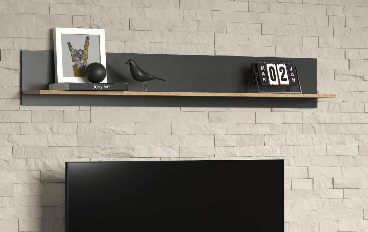 WANDBOARD grau, Evoke Eiche, Wandregal 167 x 25 cm - Eichefarben/Grau, Holzwerkstoff (167/25/18cm) - Top.Furn