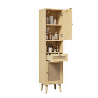 HOCHSCHRANK Naturfarben mit wendbaren Rattan‑Schranktüren und goldenen Griffen, 40 × 30 × 166 cm - Naturfarben, Holzwerkstoff (40/166/30cm) - Luhomfu