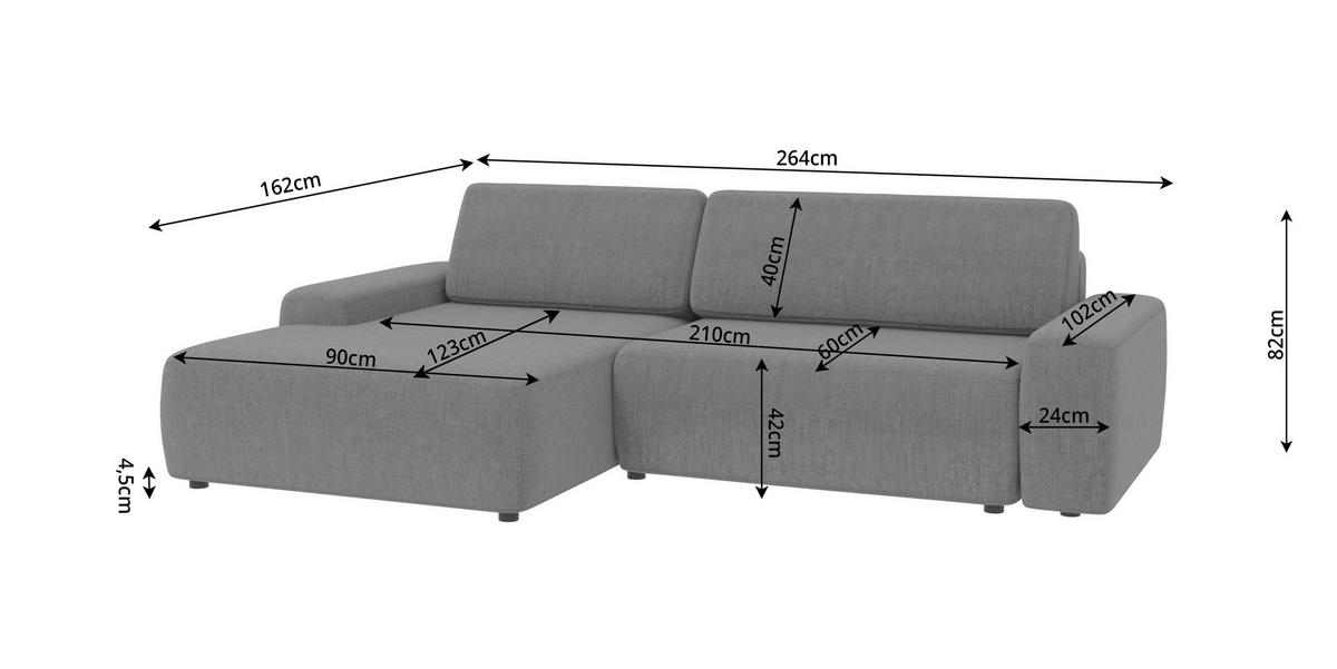 ECKSOFA Lopez Hellgrau Samt-Stoff - Hellgrau/Schwarz, Holz/Kunststoff (264/162cm) - S-Style Möbel