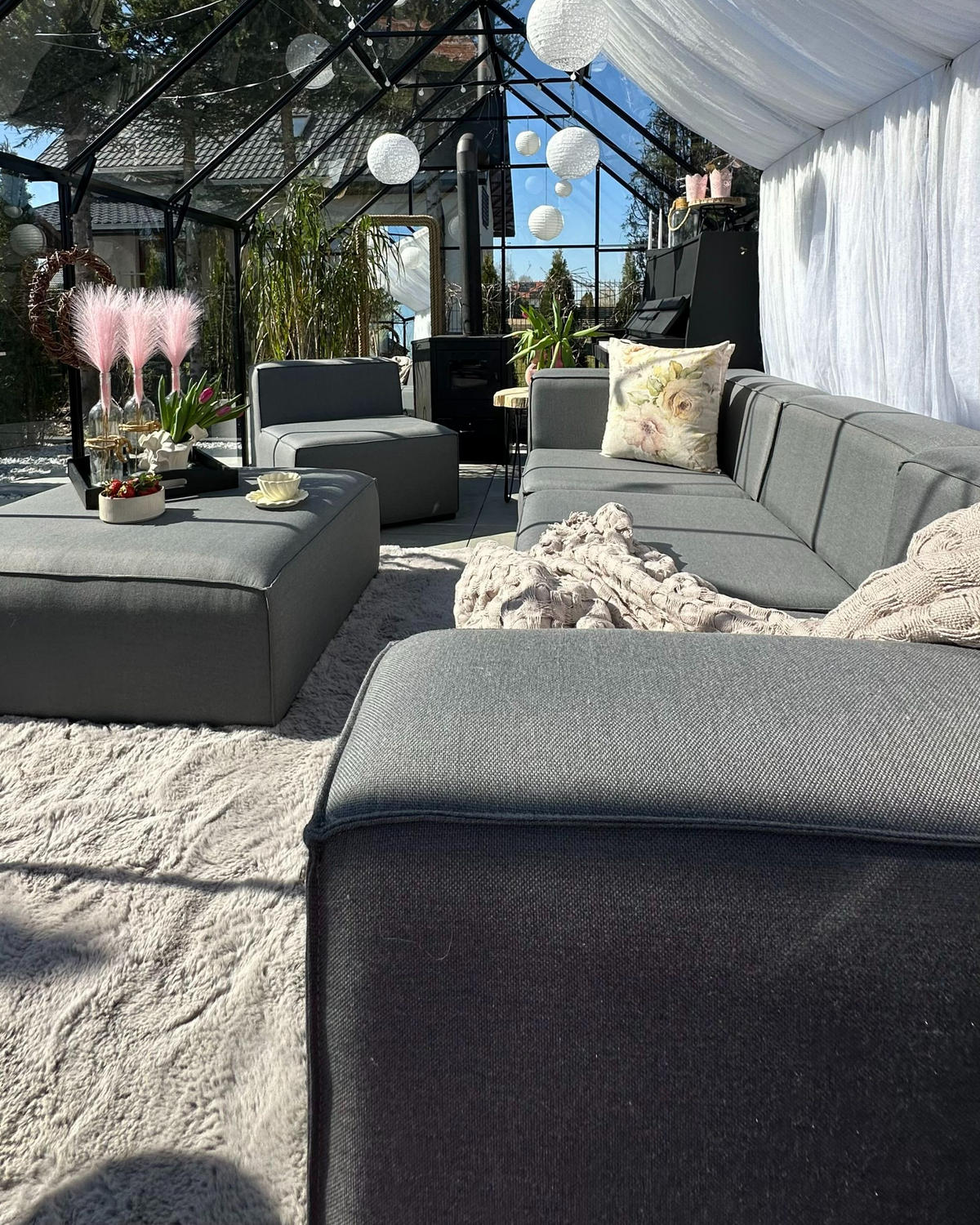 LOUNGE SEDACÍ SOUPRAVA SADA 4-místná šedá modulární Arezzo - šedá, textil - Beliani