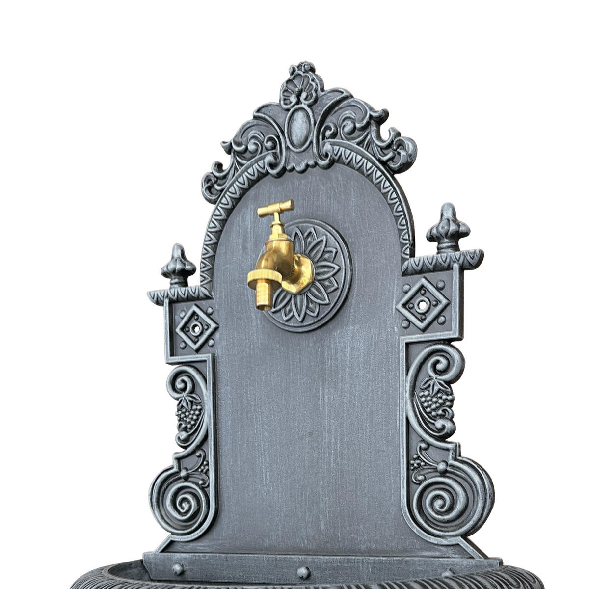 WANDBRUNNEN Grau Antik Aluminiumguss - Grau, Metall (22/44/75cm) - Relaxdays