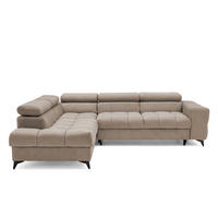 ECKSOFA PUDDING L Links mit Schlaffunktion 125x195 Velours Beige - Beige/Schwarz, Holz/Textil (203/275cm) - Muffo
