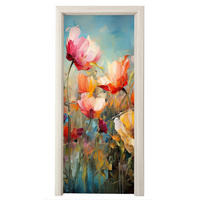 NÁLEPKA NA DVERE Kvety - Akvarel - Umenie - Botanické - Príroda 80x215 cm - oranžová, plast (80/0.1cm) - MuchoWow