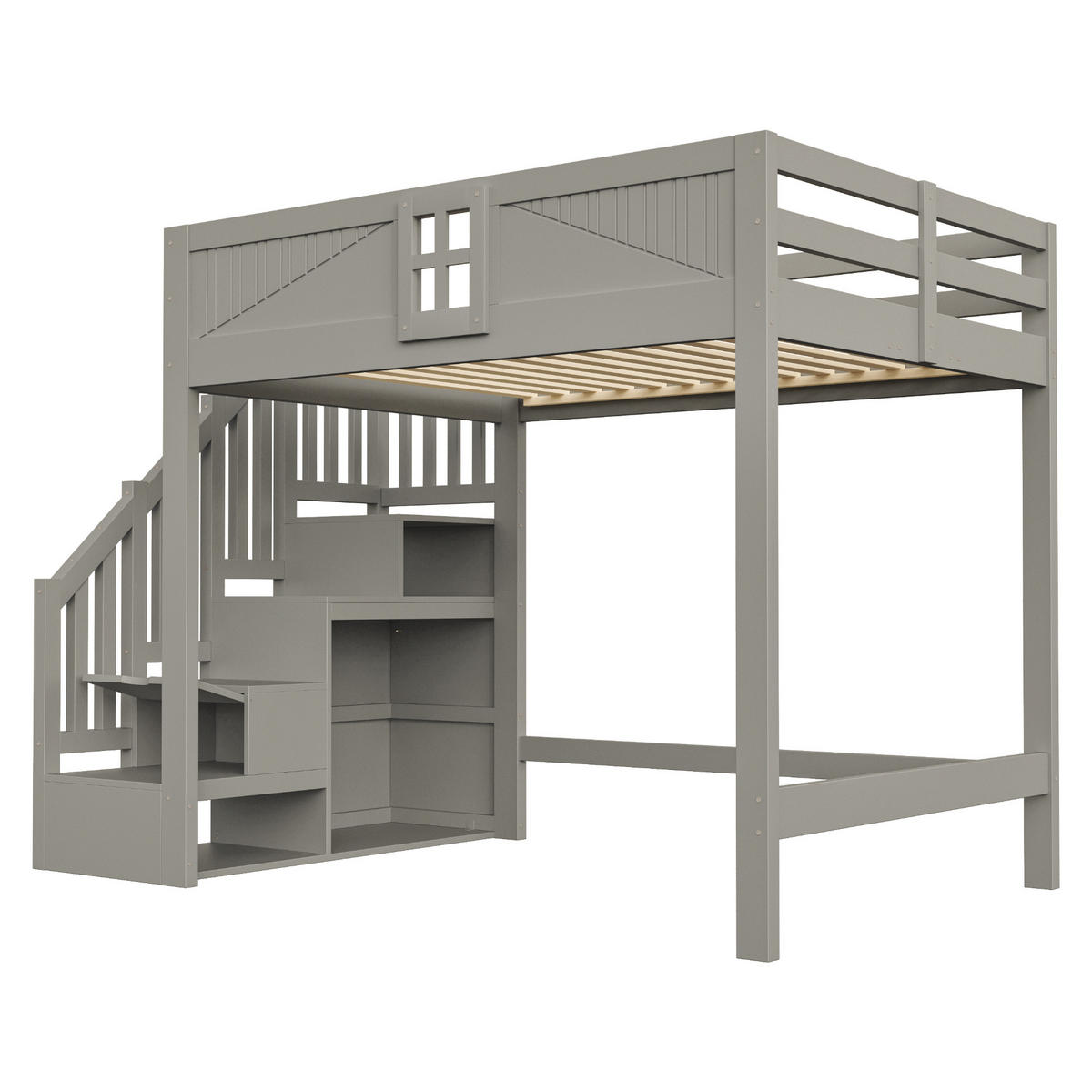 HOCHBETT 140/200 cm mit Stauraumleiter, DE-41580, in Grau - Grau, Holzwerkstoff (140/200cm) - ComfortXL