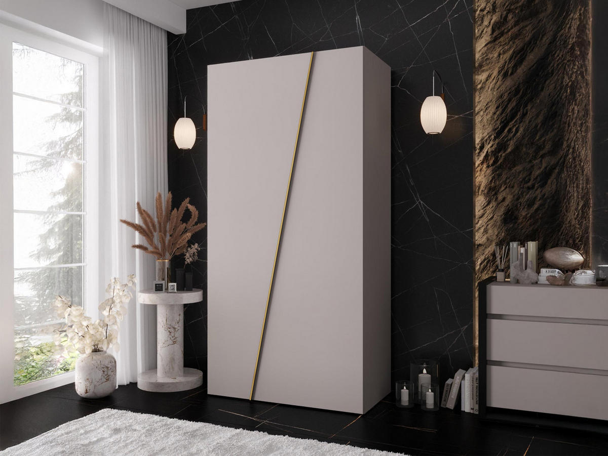 DREHTÜRENSCHRANK Zen 100 cm - Kaschmir/Goldfarben, Holzwerkstoff/Kunststoff (100/202/50cm) - MIRJAN24