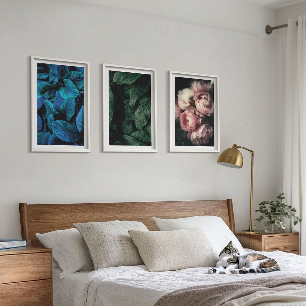 BILDER SET 3er Set - 40x60 cm Weißer Rahmen - Blätter, Blüten, verschiedene Farben - Weiß, Kunststoff (40/60cm) - TULUP
