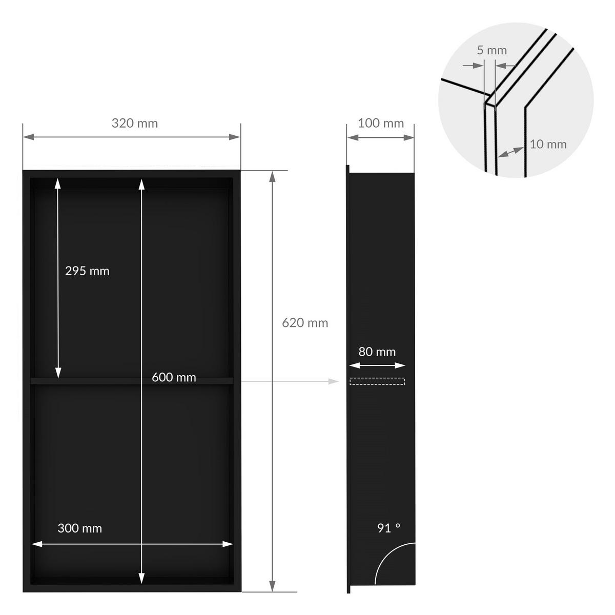 DUSCHNISCHE Schwarz 30/60 cm - Schwarz, Metall (62/10/32cm) - LuxeBath
