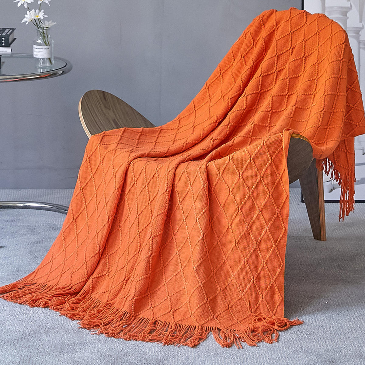 STRICKDECKE - 127 × 180 cm - Dunkelorange - Dunkelorange, Textil (127/180cm)