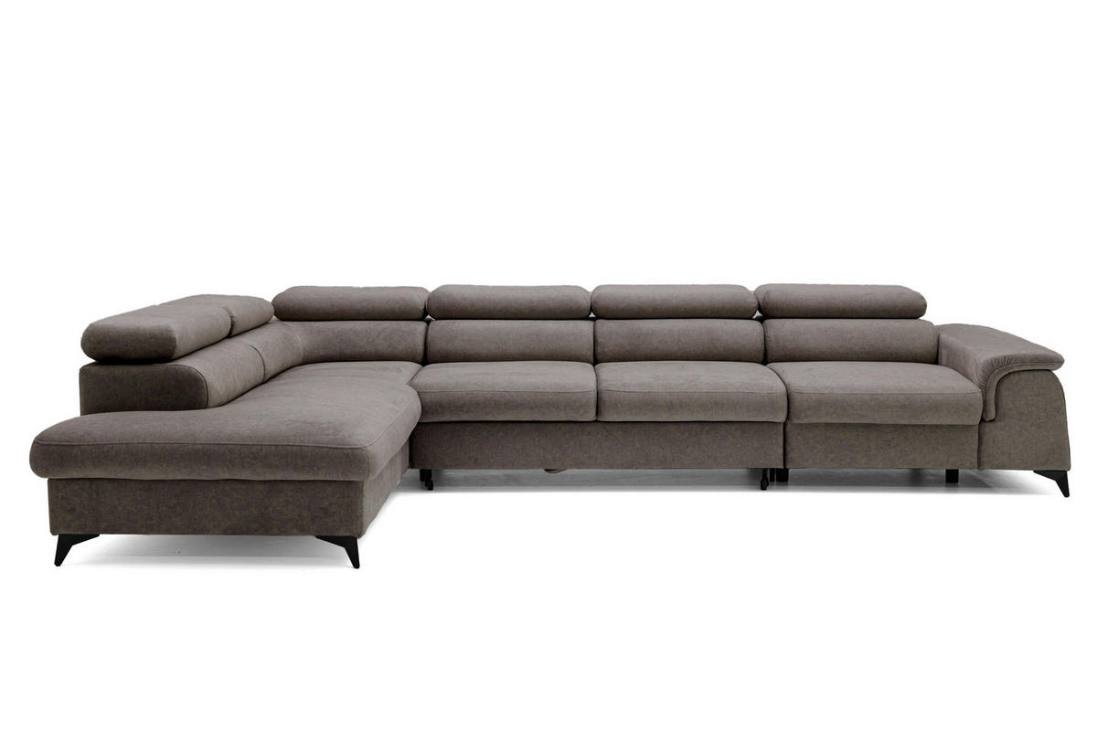 ECKSOFA Plaza Maxi Braun mit Schlaffunktion und Bettkasten 6x verstellbare Kopfstützen - Braun, Textil (350/203cm) - Muffo