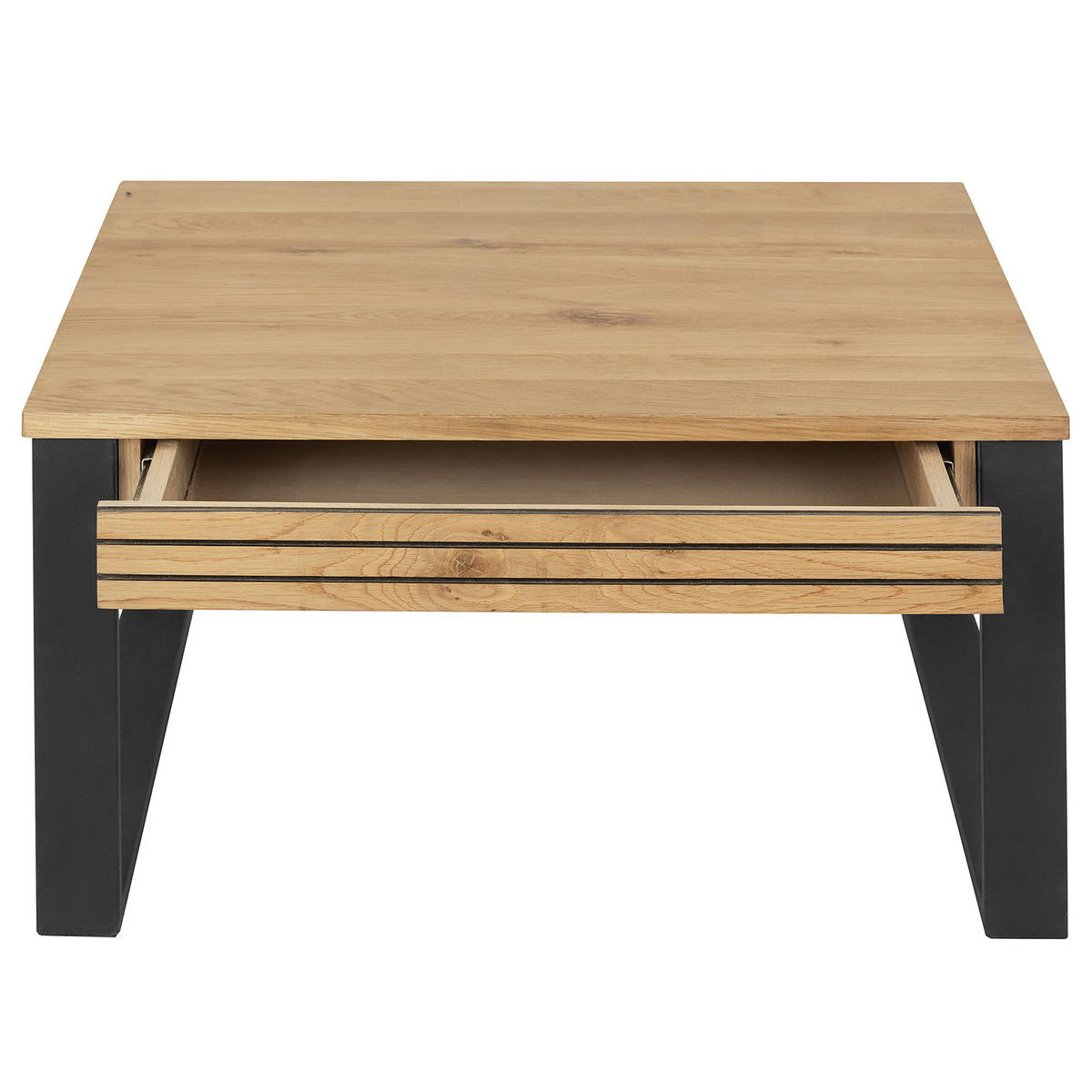 MASSIVER COUCHTISCH - Massivholz Eiche / Metall - Eichefarben, Holz/Metall (75/75/42cm) - home24