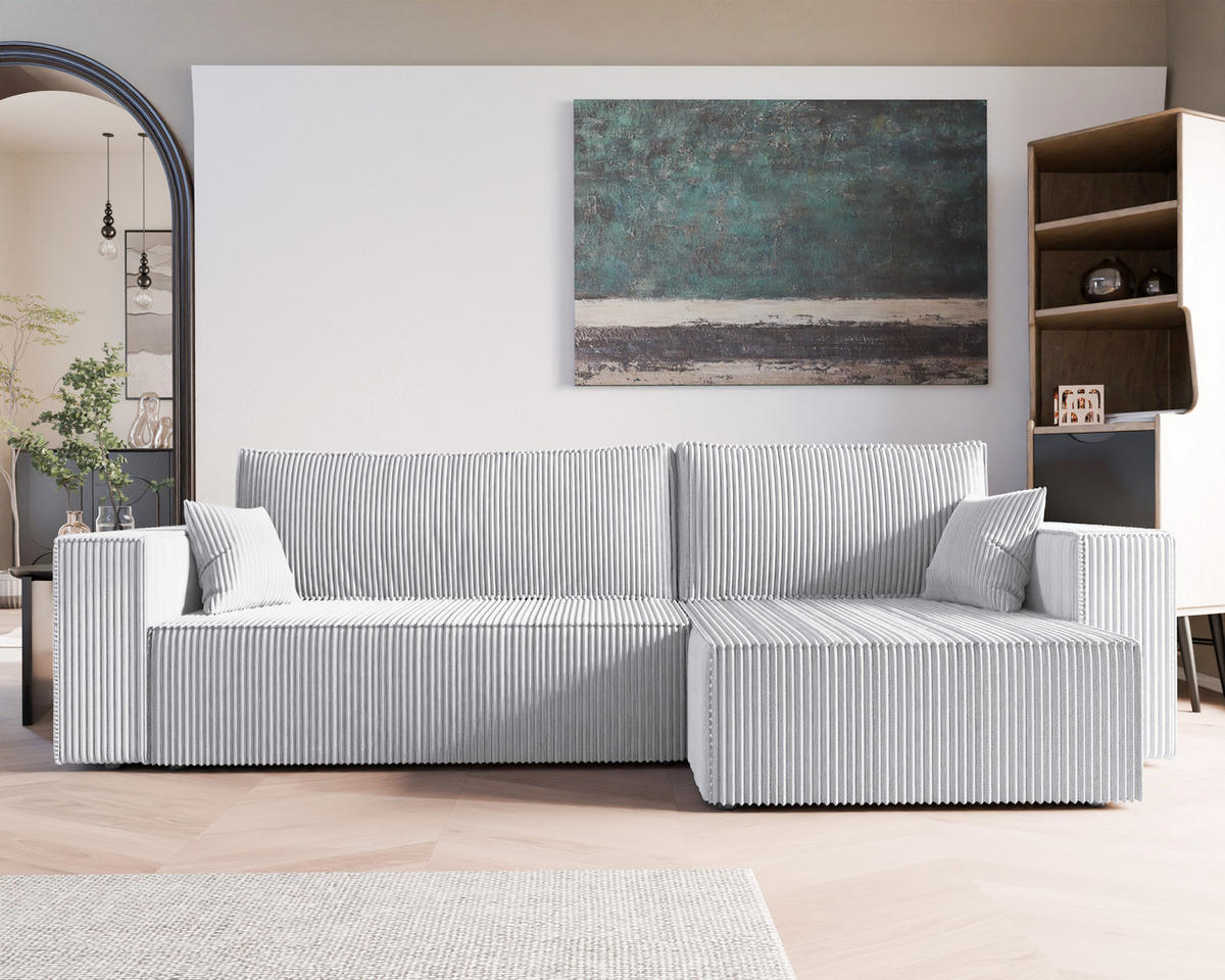 ECKSOFA mit Schlaffunktion und Bettkasten, Grau - Grau, Holzwerkstoff/Textil (145/276cm) - Idohome