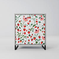 SIDEBOARD FLOWERS AND STRAWBERRIES, Grau, 57,5x42x67,5 cm, Schwarze Metall-Rahmenfüße - Multicolor/Schwarz, Holzwerkstoff/Metall (57.5/67.5/42cm) - SpaceRebels