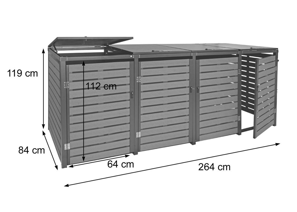 MÜLLTONNENVERKLEIDUNG 4ER Walnuss Dekor - Walnussfarben, Metall (264/119/84cm) - Jamb