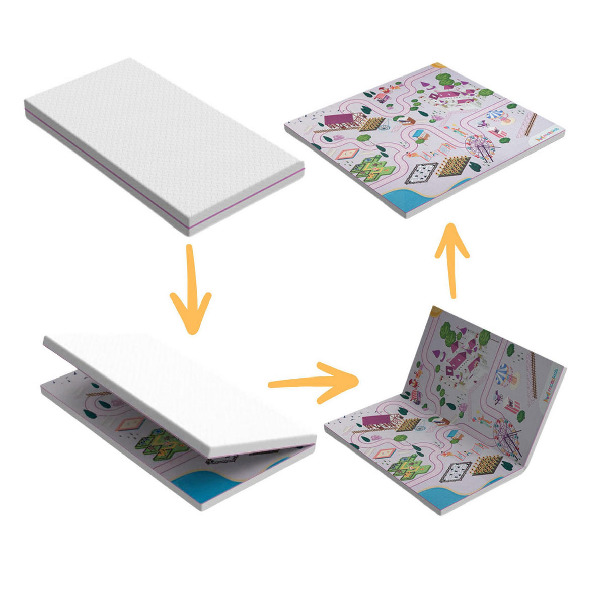 SPIELTEPPICH & Kindermatratze 2in1 Spiel und Schlafmatte Mädchen - Multicolor/Rosa, Textil (130/140cm) - Gowoll