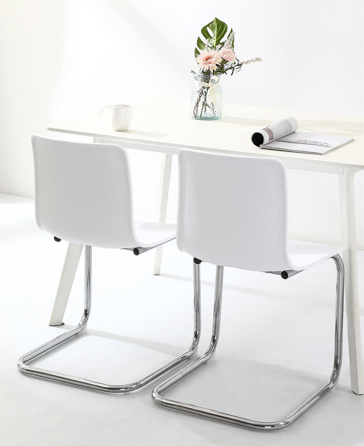 FREISCHWINGER 2er-Set - Silber - Weiß - Eisen - Polypropylen - 48 x 79 x 50 cm - Weiß, Kunststoff/Metall (48/79/50cm) - home24