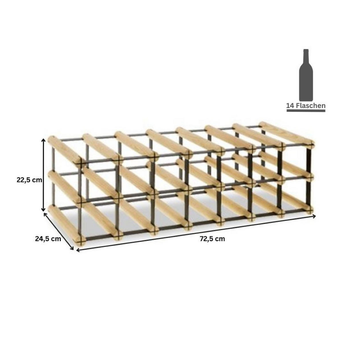 WEINREGAL Vinotega Mod Metal 22,5x72,5x24,5 cm 7x2 Flaschen Massives Kiefernholz Braun Geölt - Braun, Holz (72.5/22.5/24.5cm) - PROREGAL