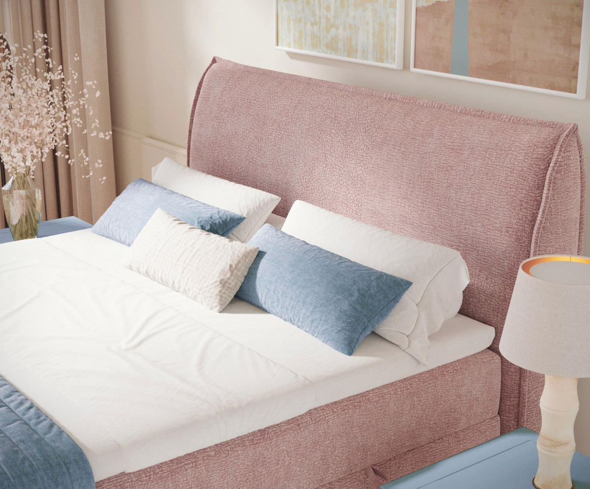 BOXBETT 180/200 cm Corvus, in Rosa, Matratze, Topper, Bettkasten, H4 = sehr fest - Pink/Schwarz, Holz/Holzwerkstoff (180/200cm) - Maison de Reve