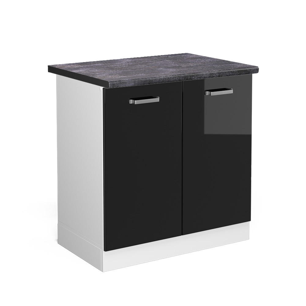 SPÜLENUNTERSCHRANK R-Line Schwarz Hochglanz 80 cm, AP Anthrazit - Schwarz Hochglanz/Schwarz, Holzwerkstoff (80/81.6/60cm) - Vicco