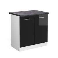 SPÜLENUNTERSCHRANK R-Line Schwarz Hochglanz 80 cm, AP Anthrazit - Schwarz Hochglanz/Schwarz, Holzwerkstoff (80/81.6/60cm) - Vicco
