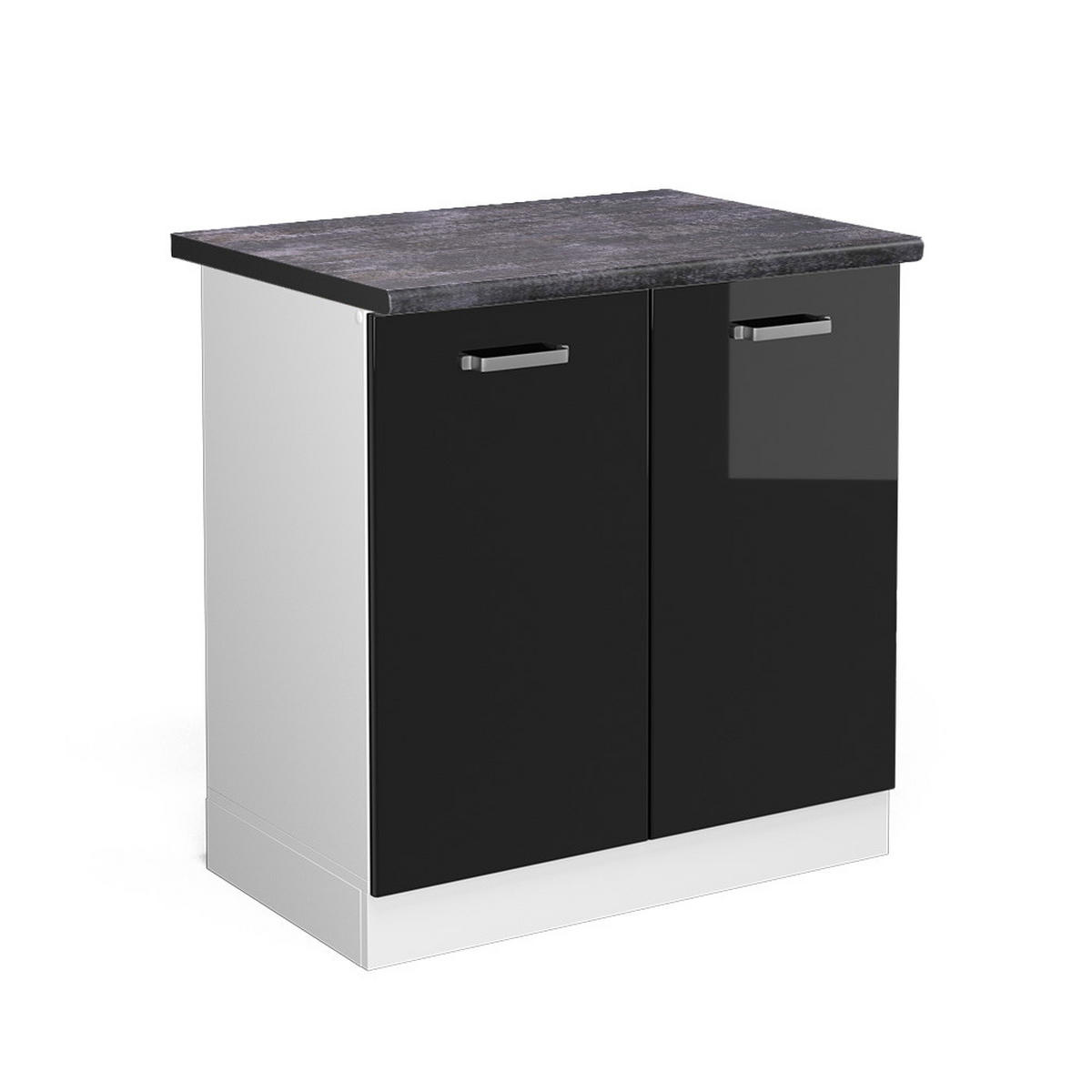 SPÜLENUNTERSCHRANK R-Line Schwarz Hochglanz 80 cm, AP Anthrazit - Schwarz Hochglanz/Schwarz, Holzwerkstoff (80/81.6/60cm) - Vicco