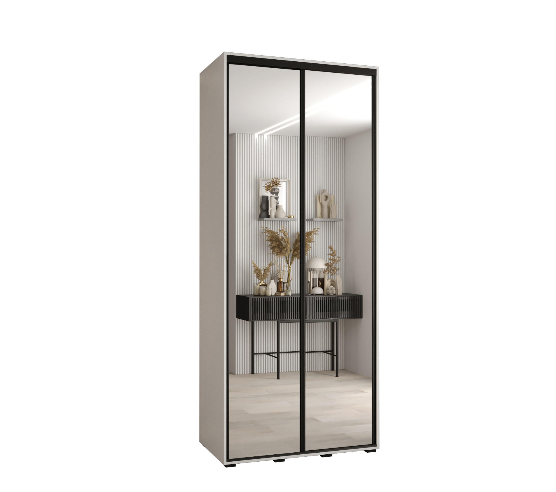 Abiks Möbel Schwebetürenschrank Weiß, Schwarz 100x235x45 cm