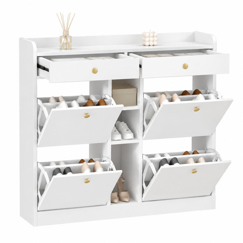 Beauniv Schuhschrank Weiß 26x100x110 cm